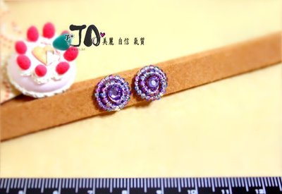 浪漫迷人SWAROVSKI紫羅蘭水鑽紫色系琉璃螺旋漩渦造型日本無痛耳夾式耳環