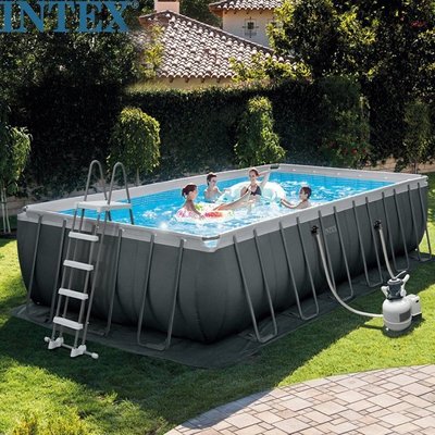 INTEX 26364家庭管架水池套裝 長方形支架游泳池 別墅家庭戲水池