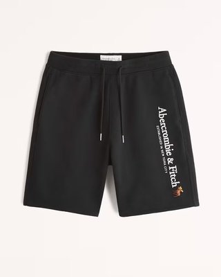 Abercrombie & Fitch Men's Logo Shorts 麋鹿刺繡純棉短褲 休閒短褲 黑色 現貨一件