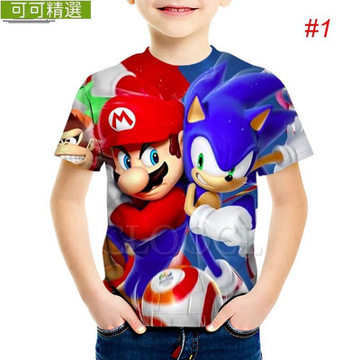 【熱賣精選】CLOOCL 索尼克兒童T恤 Sonic 男童時尚休閒圓領套頭衫 3D印花 動漫短袖上衣 音速小子 女孩衣著 小童