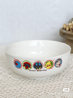 日本中古卡通寶可夢皮卡丘面碗，口徑約16.5cm、高度約7c