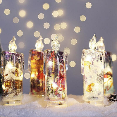 【現貨】圣誕節透明電子蠟燭浪漫圣誕場景布置餐廳飾品擺件裝飾禮物小夜燈半米潮殼直購