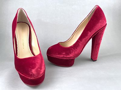 [我是寶琪] 楊謹華二手商品 Charlotte Olympia 紅色絲絨高跟鞋