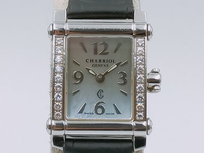 【發條盒子H3003】CHARRIOL 夏利豪 方型石英 原鑲雙排鑽 經典貝殼面  經典皮帶女錶