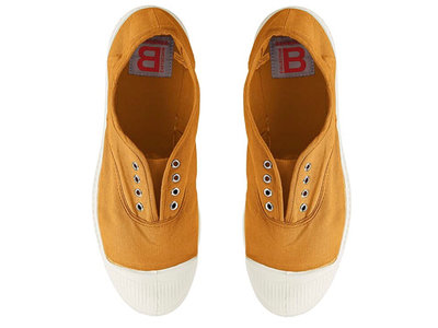 代購 法國bensimon 純手工製有機棉基本elly款蜂蜜色有鞋孔鬆緊帶帆布鞋