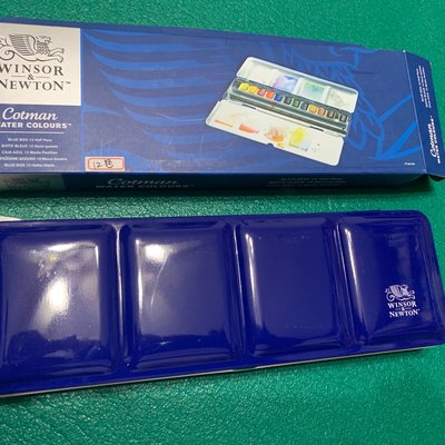 溫莎牛頓 Winsor&amp;newton cotman 12色 塊狀水彩 藍鐵盒 透明水彩