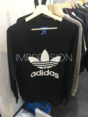 【IMP】Adidas Originals 愛迪達 三葉草 黑色 黑白 大學t 長袖 棉t 衛衣 AY7791