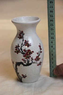 20108-中華陶瓷-開片清晰罕見-小紅梅花瓶(免運費~建議自取確認)