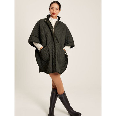 Miolla 英國品牌Joules軍綠色防風防水菱格紋保暖鋪棉披風式外套