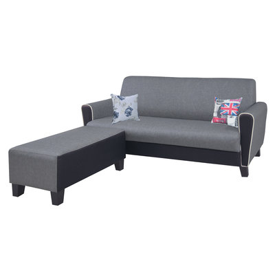 【在地人傢俱】22 歡樂購N-好棒灰色黑色雙色布紋皮L型沙發/三人沙發+腳椅~附抱枕 KH51-1