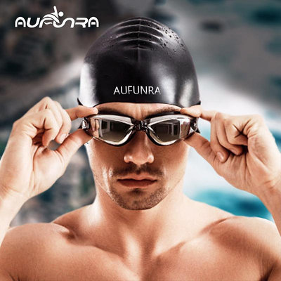 AUFUNRA泳鏡連體耳塞大框防水防霧高清專業男女游泳眼鏡潛水舒適-萬物起源