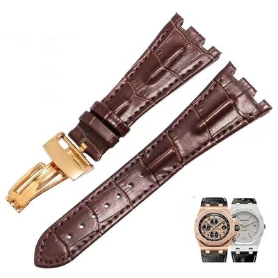 高品質真皮手錶帶 28mm錶帶適用於 AP 15703 26470SO 皇家橡樹折疊扣男士腕帶