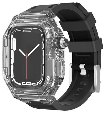 Apple Watch 44/45mm保護殼錶帶組 透明殼+黑色錶帶