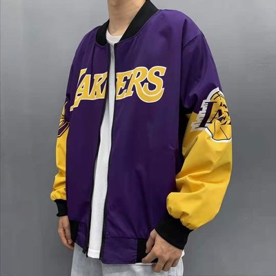 DIY 商品 NBA 籃球運動立領外套 聯名棒球服 雙面 洛杉磯湖人隊 KOBE隊徽LOGO