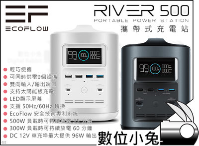 數位小兔【EcoFlow River 500 攜帶式充電站 2色】公司貨 露營 行動電源 AC電源 TYPE-C 平板