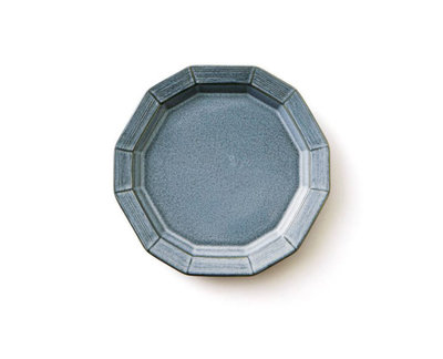 Co-bo-no日本陶器，餐盤/陶盤-大。灰帶藍