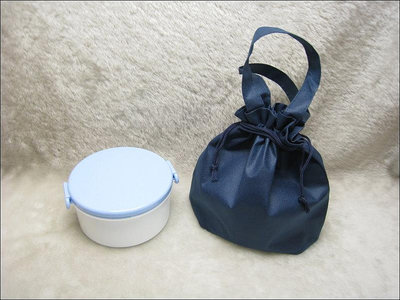餐盒餐袋組-圓型便當盒(900ML)+束口袋-藍色系