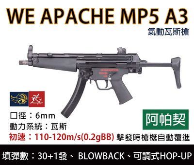 昊克生存遊戲-騎翼鶯歌 WE MP5A3 阿帕契 GBB 瓦斯氣動槍 衝鋒槍 Blowback 長槍