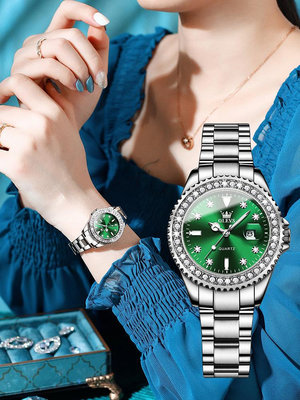 女生手錶 男士手錶 正品新款品牌女士手錶女錶綠水鬼輕奢復古時尚個性鑲鉆小綠錶防水
