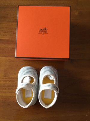 法國HERMES BABY愛馬仕藍白格紋全新嬰兒鞋