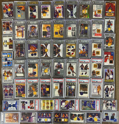 Kobe Bryant老大實戰patch球衣、地板、底片等用品卡共66張(43張已鑑定)內含MJ、名人堂球星、低限量、POP1、金標等好卡，一次全購者可議價