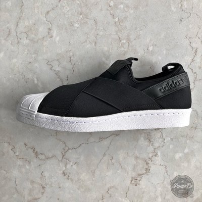 POMELO柚 Adidas SUPERSTAR SLIP ON W 繃帶鞋 交叉 黑白 女鞋 BZ0112