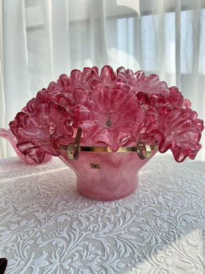 日本vintage中古iwata巖田硝子手作粉色琉璃花朵造型