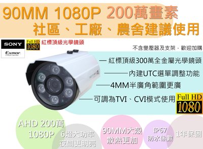 台製大鏡頭/SONY1080P鏡頭/90大鏡頭/監視器鏡頭/社區工廠專用/AHD1080P鏡頭/300萬鏡頭/板橋