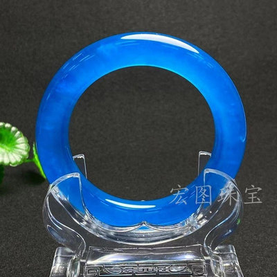保真天然寶藍色玉手鐲老坑A級藍水冰種緬甸翡翠色圓條玉福鐲手環