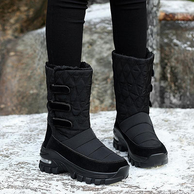 冬季新款刷毛雪地靴女氣墊中筒防水防滑棉鞋保暖東北高筒加厚底長靴子