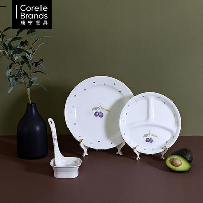 康寧餐具紫莓單品美國進口玻璃碗碟餐具套裝家用耐熱飯碗盤子正品