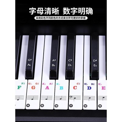 特賣-鋼琴彩色88/61/49/37鍵盤貼紙  透明貼紙五線譜電子琴簡譜音符鍵.