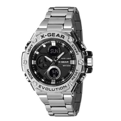 «精品»X-GEAR鋼鐵之心 金屬防水 多功能運動手錶鋼帶款男士鋼鐵之心手錶ZB01
