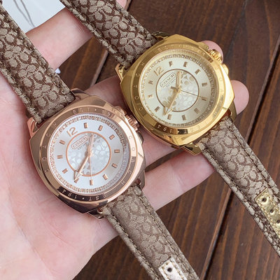 現貨COACH 35mm 經典C logo帆布錶帶 鑲鑽錶盤 石英手錶 女錶 腕錶 美國代購100%正品明星同款熱銷