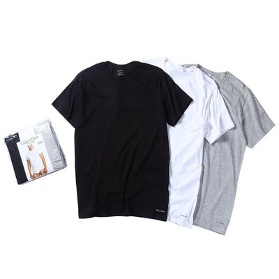 【熱賣精選】美國Calvin Klein 男士CK三件套裝純色內衣圓領短袖T恤薄款打底衫
