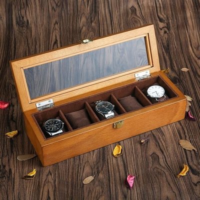 熱銷 首飾盒雅式歐式復古木質天窗手錶盒子五格裝手錶展示盒收藏收納盒首飾盒
