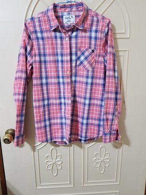 專櫃 小雨傘牌 arnold palmer 亮桃粉色格紋修身長袖襯衫*S(全新沒穿出門，僅下水一次)