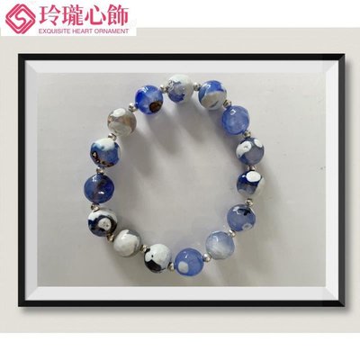 藍白天然瑪瑙10mm手串Blue agate bracelet-玲瓏心飾