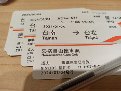 台南到台北-高鐵票根