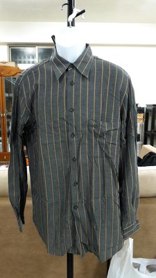 (二手)義大利品牌PAL ZILERI鐵灰色條紋長袖襯衫(歐版16)(適XL) (B319)