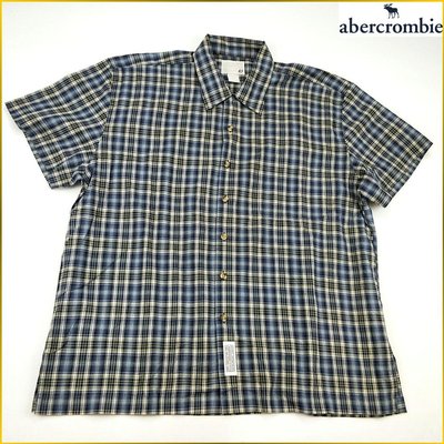 日本二手衣 Abercrombie &amp; Fitch 近新品 大尺碼 男 L號 短袖 格紋襯衫 美國麋鹿A&amp;F O502A