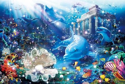 日本進口拼圖 海洋 海豚 絢麗海底世界 寶藏 珍珠 Lassen 1000片夜光拼圖 14-303