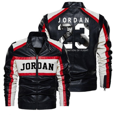 jordan機車風格皮夾克23號球迷主題印復古水洗皮衣 防風夾克 機車皮衣 車標-水水精品衣櫥