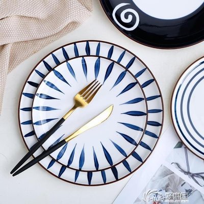 下殺  日式餐具網紅盤子創意家用盤陶瓷菜盤手繪西餐牛排餐盤北歐ins風