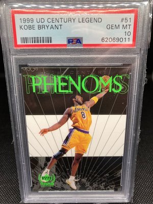 NBA 1999 Kobe Bryant UD Century Legend #51 PSA 10滿分科比老大鑑定卡