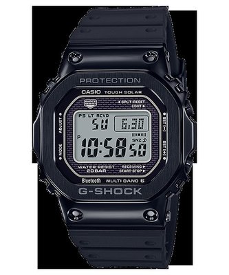 【金台鐘錶】CASIO卡西歐G-SHOCK (黑不鏽鋼殼x膠帶) 藍牙 六局電波 太陽能 GMW-B5000G-1