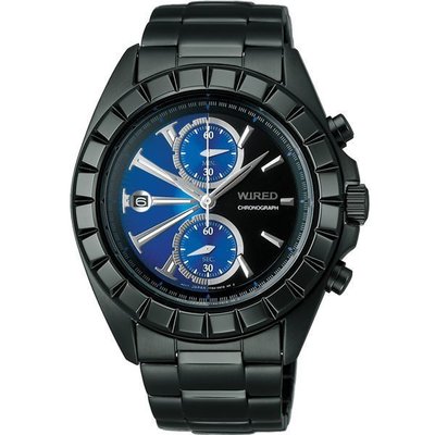 WIRED 晝夜交錯計時腕錶(IP黑x藍/42mm) 7T94-X003A 驚喜價