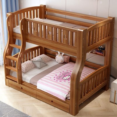 現貨-全胡桃木實木兒童床高低子母床兩層上下鋪家用實木成人上下床優質-簡約