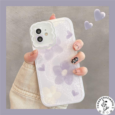 適用蘋果15手機殼iphone14promax紫色花朵愛心11網紅女款xsmax高.