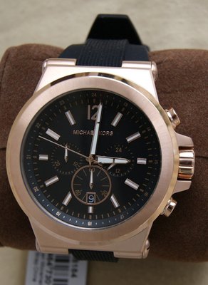 [永達利鐘錶 ] MICHAEL KORS 手錶 49mm 玫瑰金殼三眼計時日期膠帶錶 MK8184